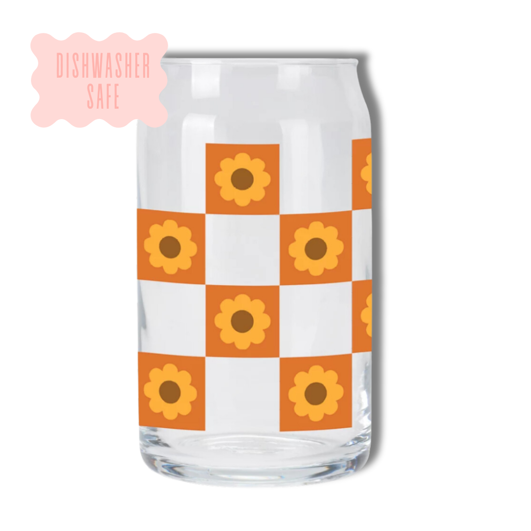 Oak Shore Collective LLC - Retro Checkered | Libbey Glass Beer Can Iced Coffee Glass - The Secret Garden Bookery