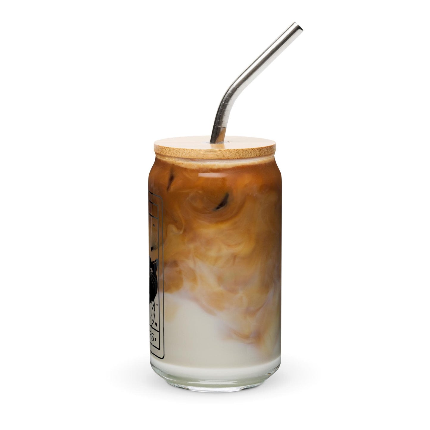 CrescentCatCo - The Lover Cat Lover Tarot Class | Witchy Cat Iced Coffee Glass | Beer can Glass with Lid and Straw | Cat Mom Gifts | Black Cat Tarot Card - The Secret Garden Bookery