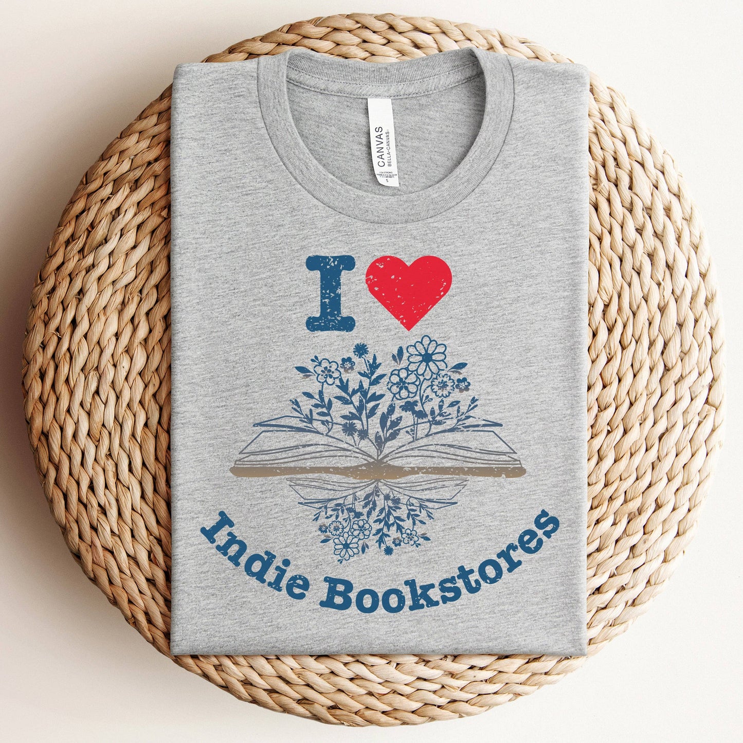The Obstinate Octopus - "I Love Indie Bookstores" Floral Tee - The Secret Garden Bookery