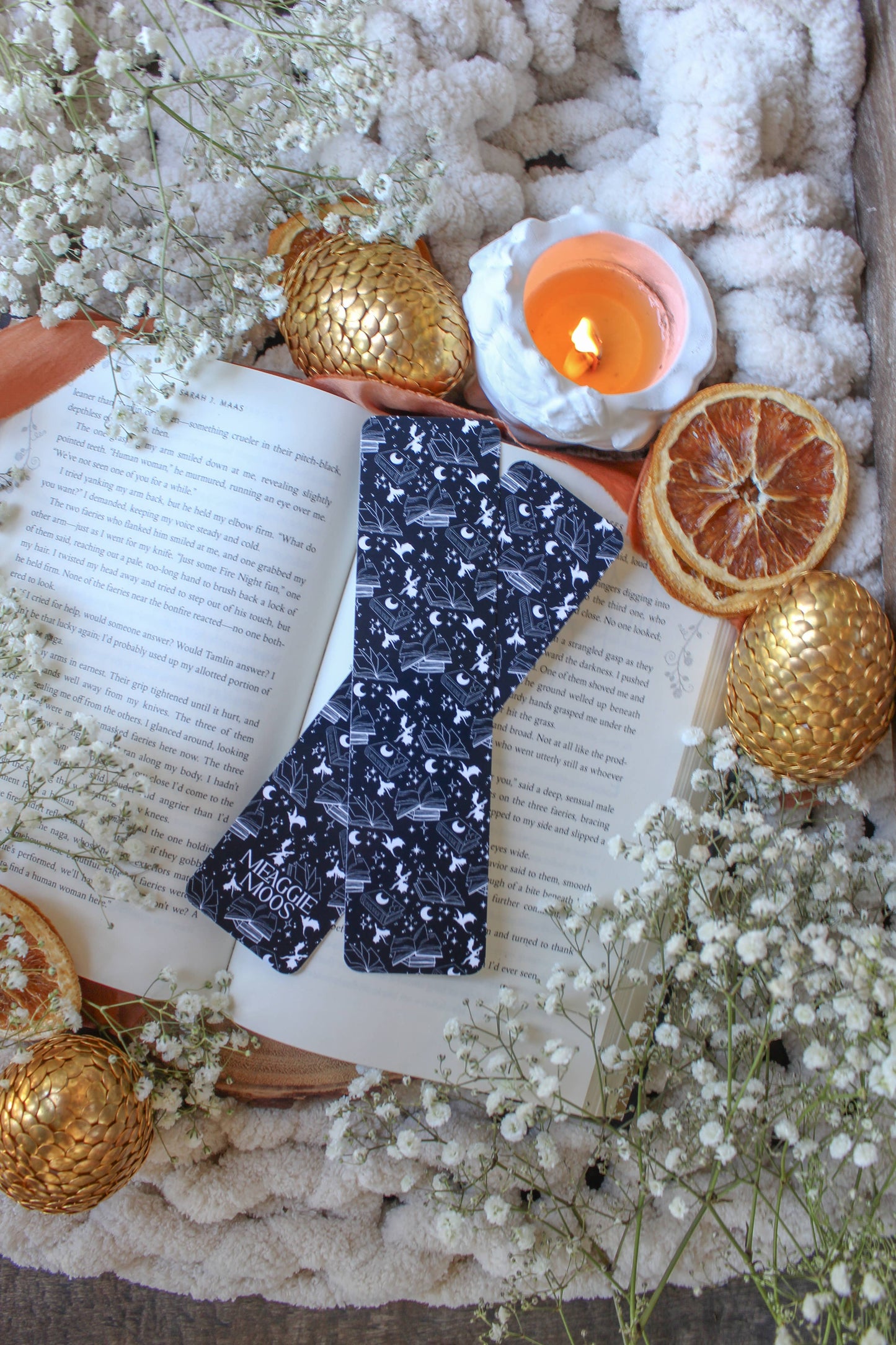 Meaggie Moos - Navy & White Book Dragon 2x8 Bookmark | Glossy - The Secret Garden Bookery