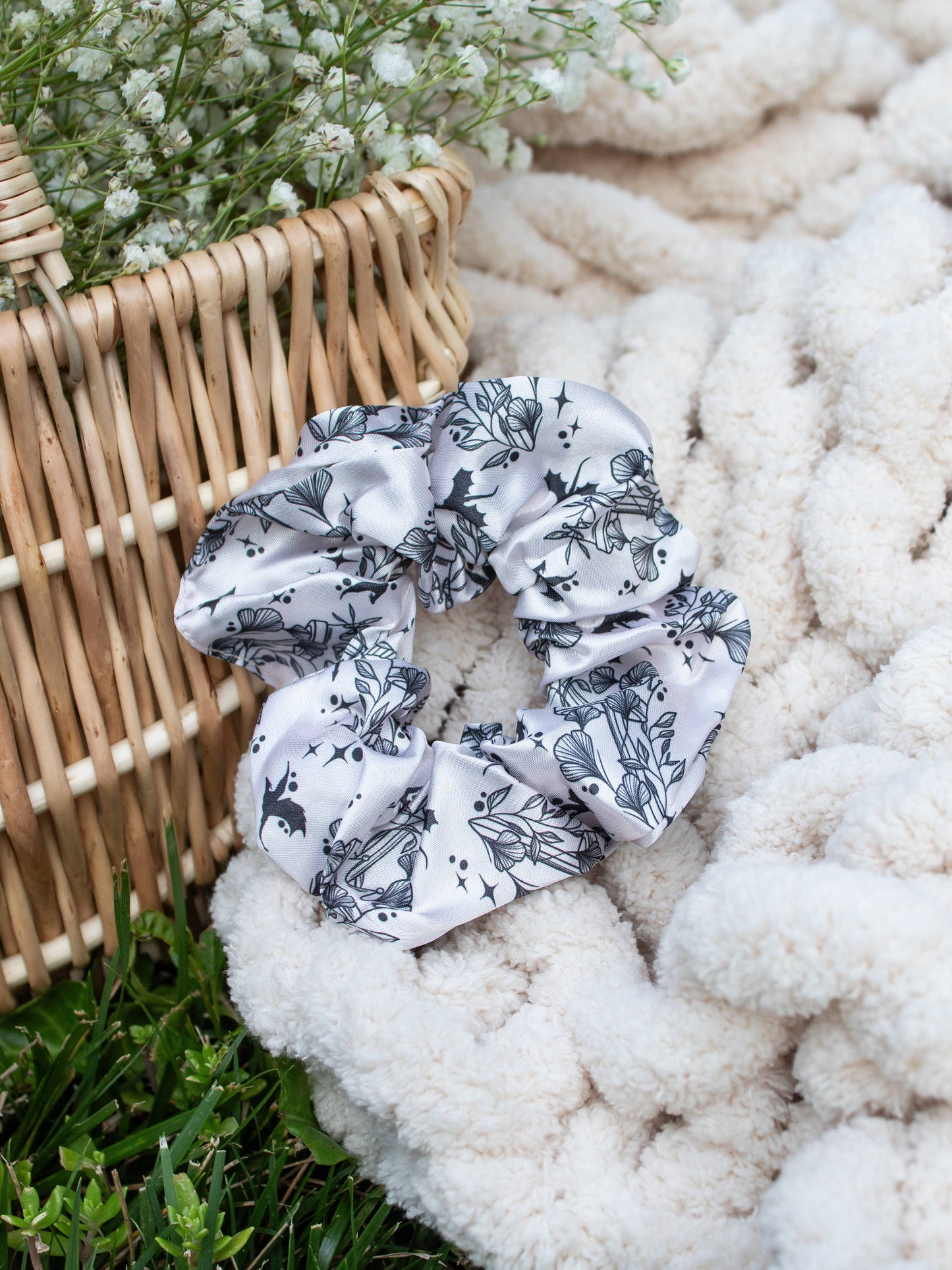 Meaggie Moos - Bookish Satin Scrunchie | Ivory Swords - The Secret Garden Bookery