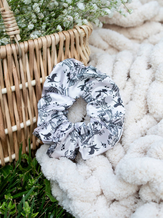 Meaggie Moos - Bookish Satin Scrunchie | Ivory Swords - The Secret Garden Bookery