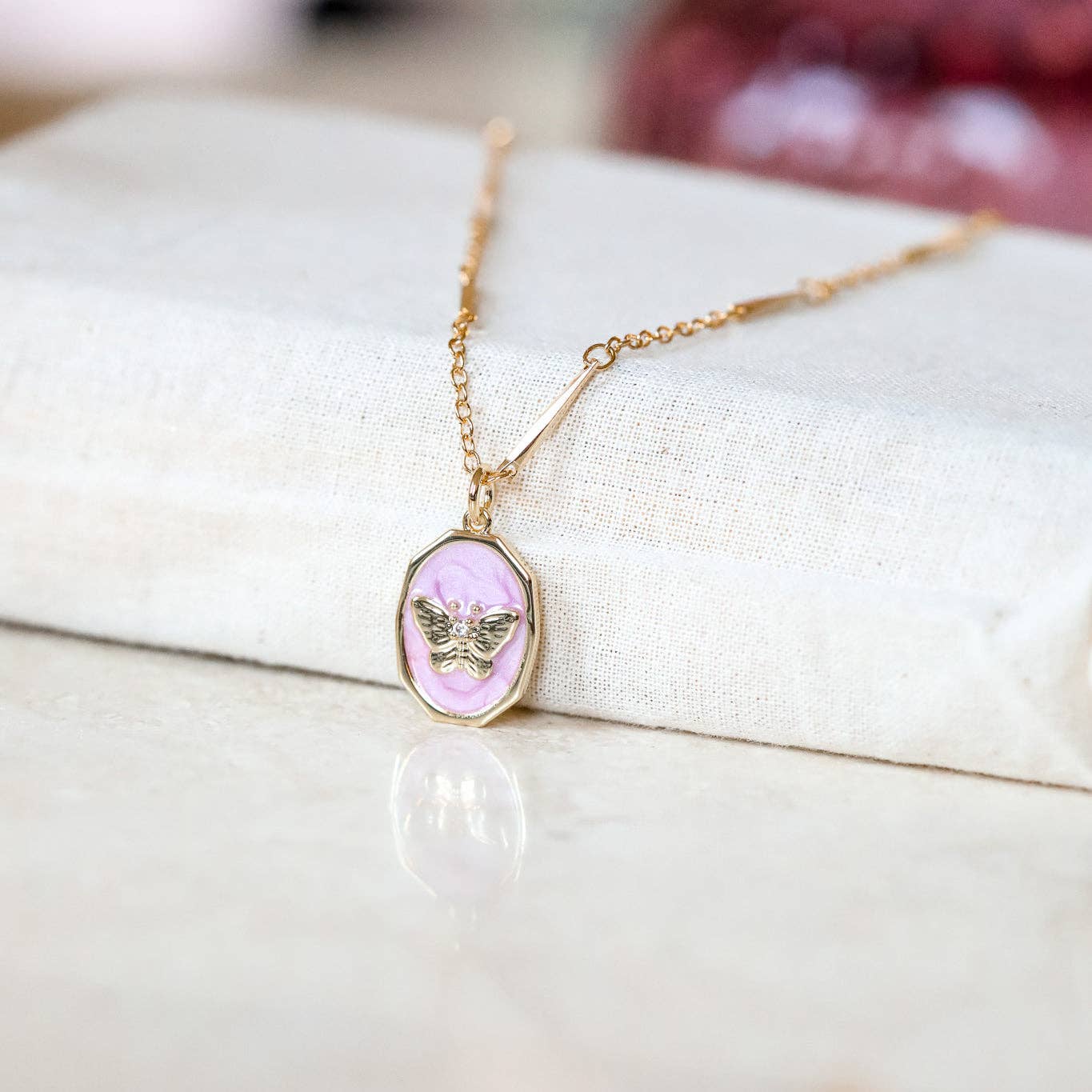 The Gilded Witch - Le Papillon "The Butterfly" Necklace: Lilac Enamel Charm - The Secret Garden Bookery