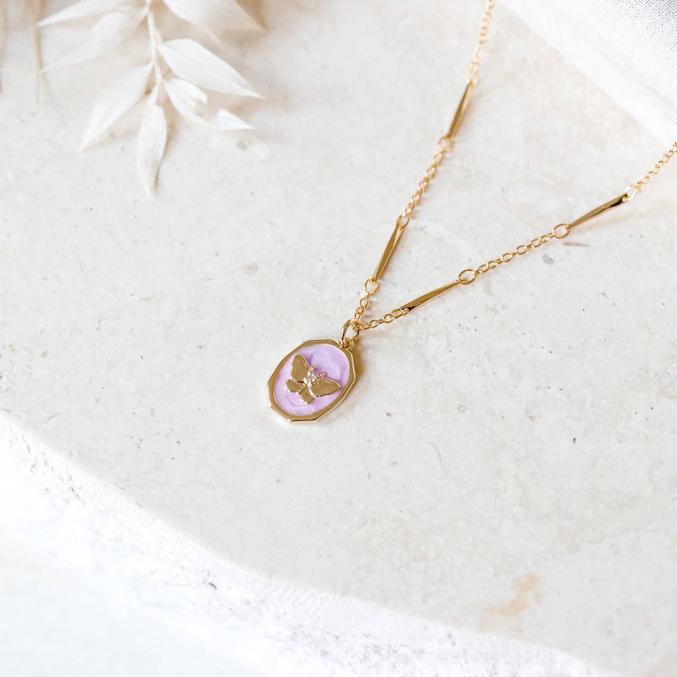 The Gilded Witch - Le Papillon "The Butterfly" Necklace: Lilac Enamel Charm - The Secret Garden Bookery