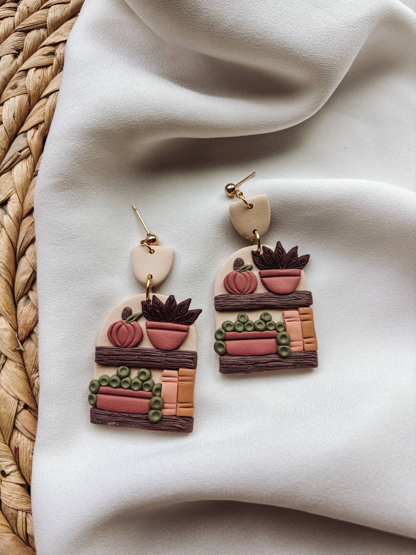 Placed by Grace - Autumn Bookshelf Earrings, Fall Earrings, Halloween Earrings