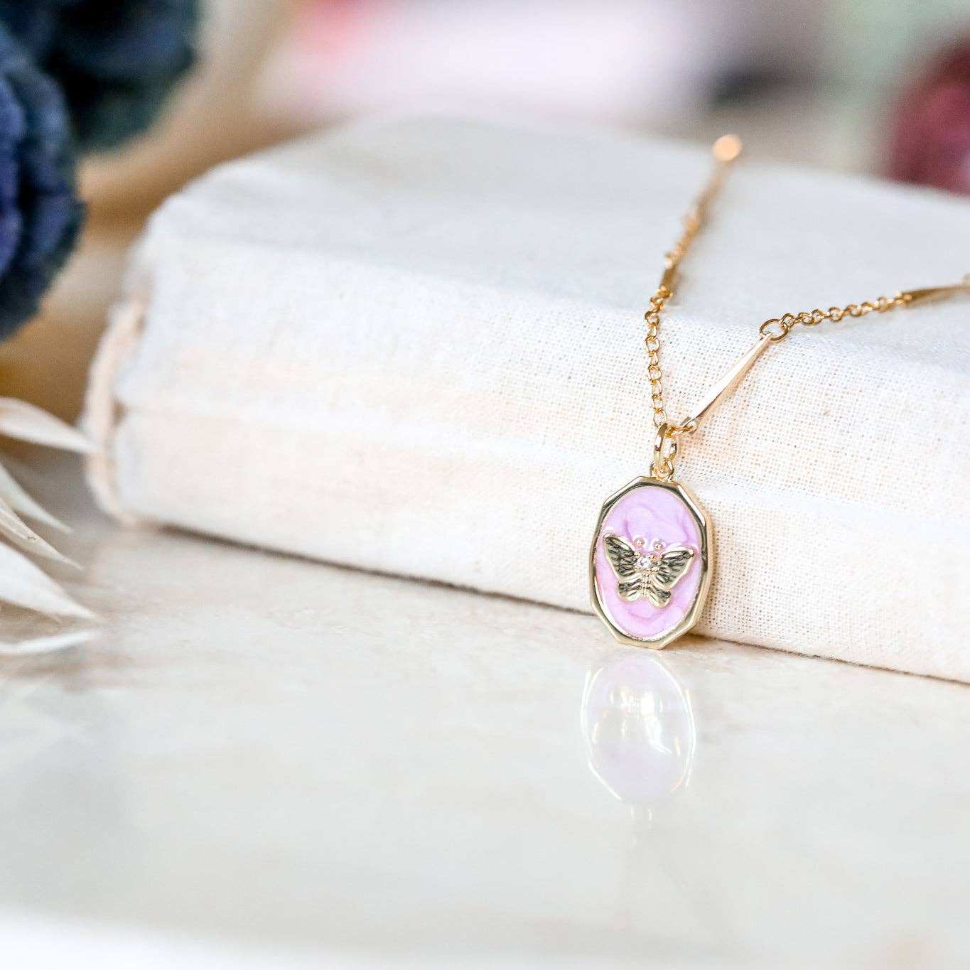 The Gilded Witch - Le Papillon "The Butterfly" Necklace: Lilac Enamel Charm - The Secret Garden Bookery