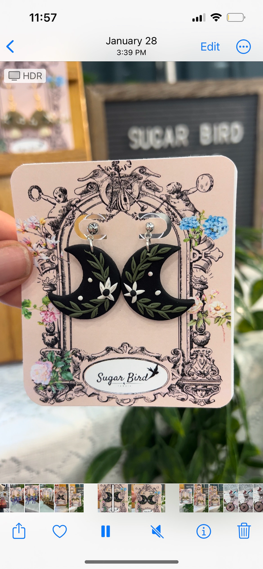 Sugar Bird Jewels - Floral moon earrings  - The Secret Garden Bookery