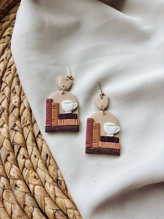 Placed by Grace - Autumn Coffee Bookshelf Earrings, Bookish, Fall Earrings
