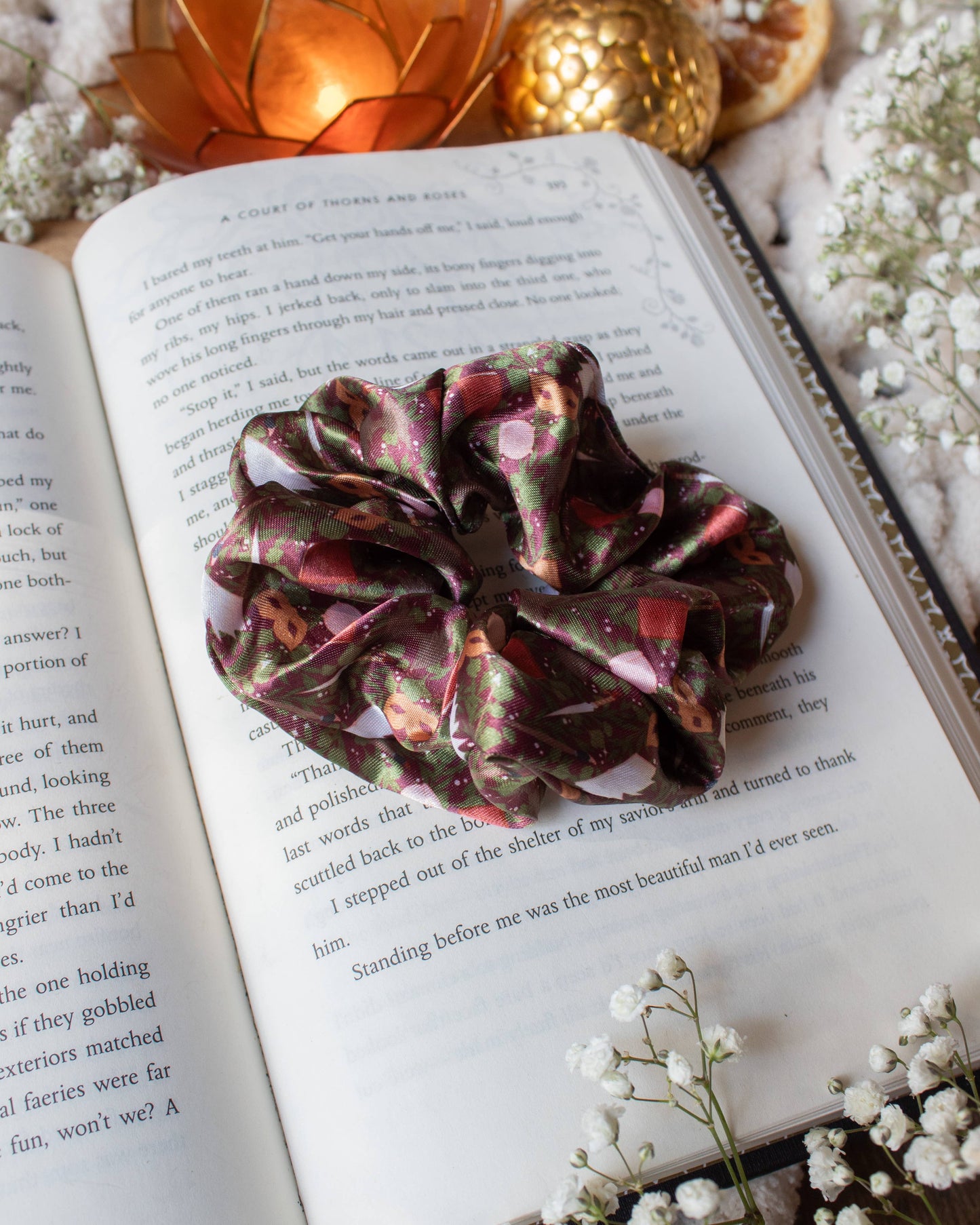 Meaggie Moos - Bookish Satin Scrunchie | A Court of Thorns and Roses - The Secret Garden Bookery