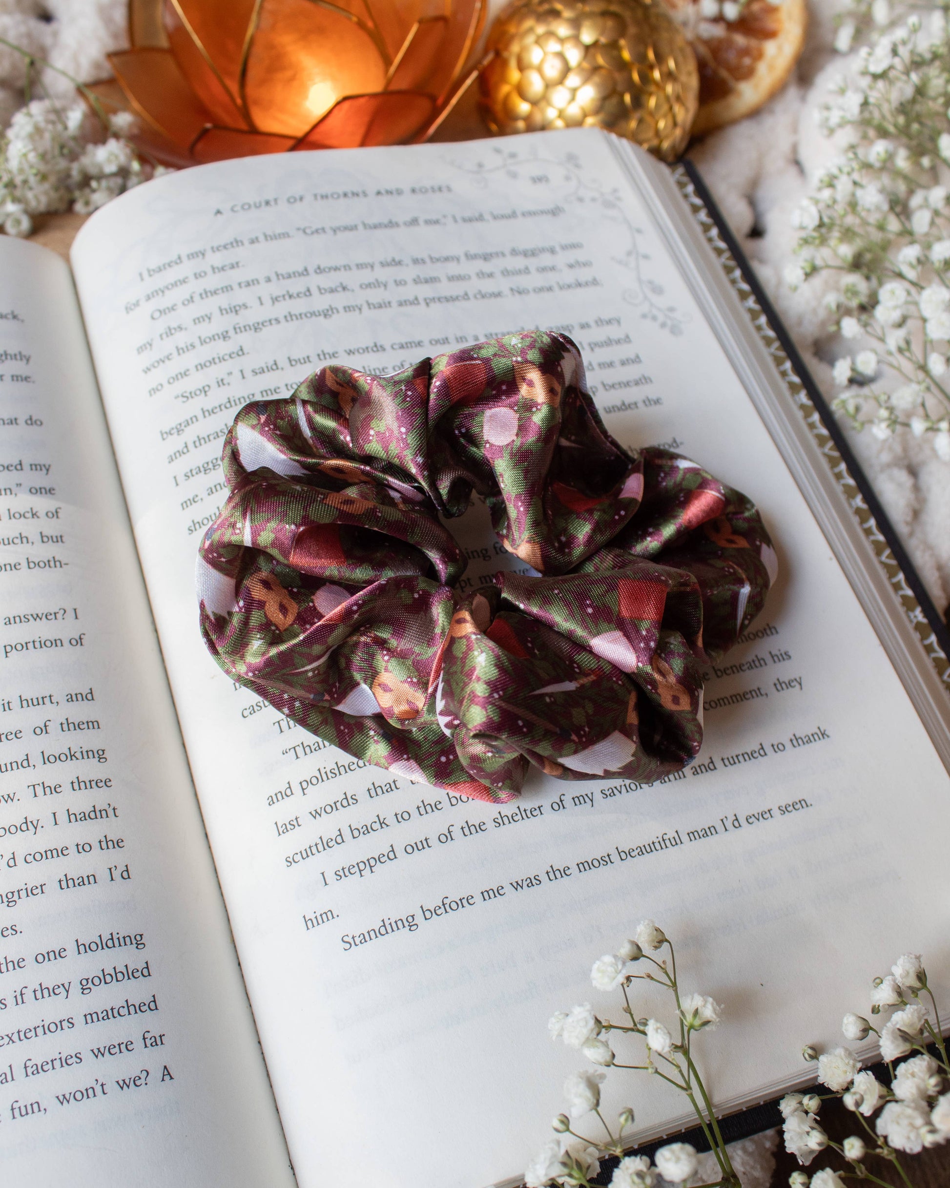 Meaggie Moos - Bookish Satin Scrunchie | A Court of Thorns and Roses - The Secret Garden Bookery